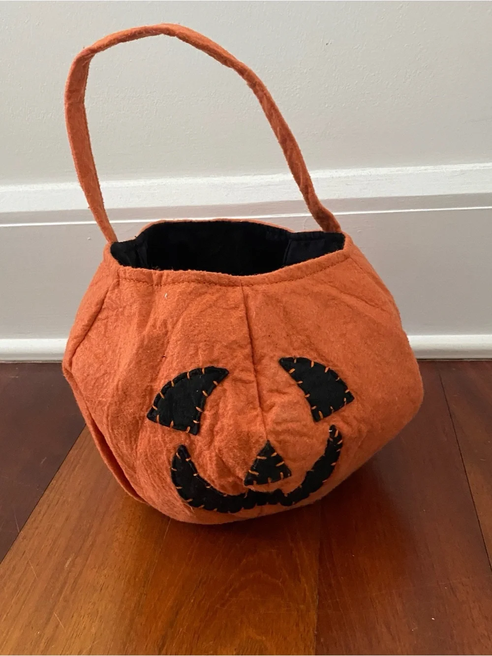 Pottery Barn Kids Orange Pumpkin Treat Bag with Black Jack-O'-Lantern Face - Picture 2 of 3